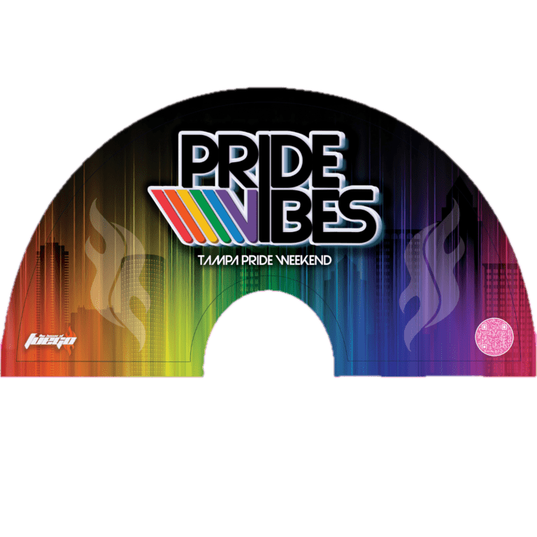 Pride Vibes Tampa UV Glow Fan | 13-Inch Gay Pride Black-Light Reactive Festival Fan | LGBTQ+ Bamboo and Nylon Rave Accessory