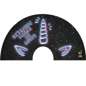 Ketamine Horny Unicorn UV Glow Fan | 13-Inch Black-Light Reactive Festival Fan | Bamboo and Nylon Rave Accessory