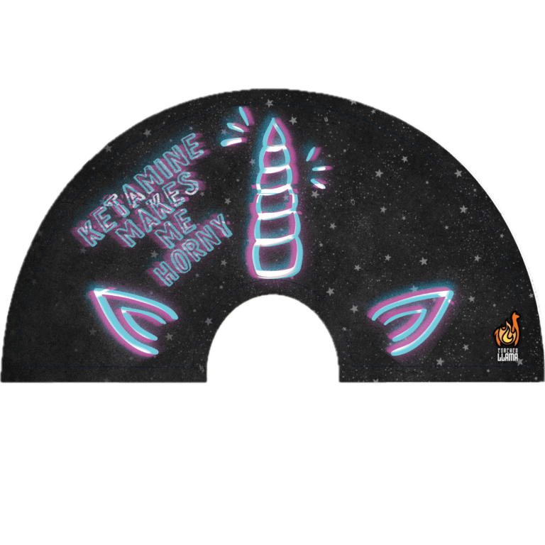 Ketamine Horny Unicorn UV Glow Fan | 13-Inch Black-Light Reactive Festival Fan | Bamboo and Nylon Rave Accessory
