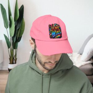 Love Wins Gay Pride Distressed Cap | Unisex LGBTQIA Cotton Twill Hat | Adjustable Rainbow Pride Baseball Cap
