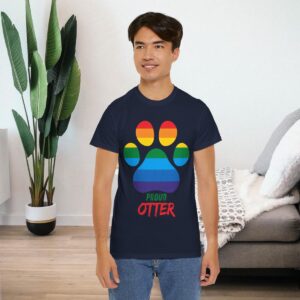 Rainbow Proud Otter Paw Gay Pride Shirt | Gildan Ultra Cotton LGBTQIA T-Shirt | Unisex Pride Tee 016