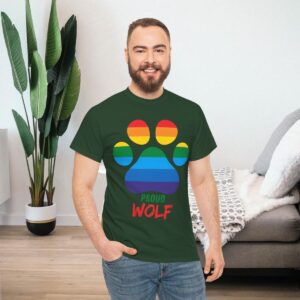 Rainbow Proud Wolf Paw Gay Pride Shirt | Gildan Ultra Cotton LGBTQIA T-Shirt | Unisex Pride Tee 017