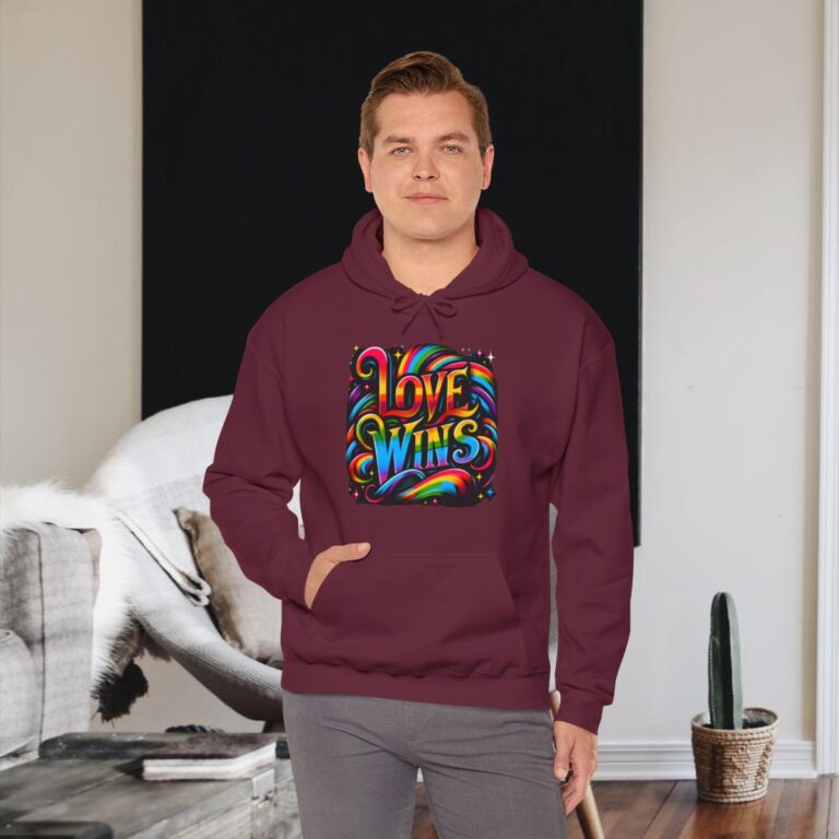 Love is Love Gay Pride Pullover Hoodie | Love Wins Gay Pride Hoodie | LGBTQIA Hooded Sweatshirt | Unisex Gildan Pullover 013