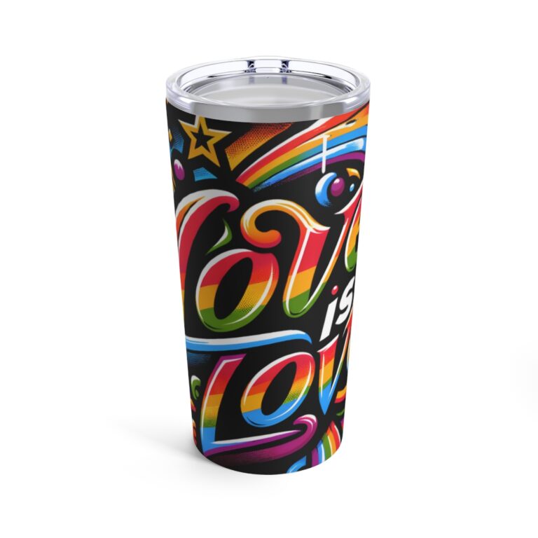 Love Is Love Gay Pride Tumbler | 20oz Insulated Stainless Steel LGBTQIA Travel Mug | Rainbow Pride Drinkwar
